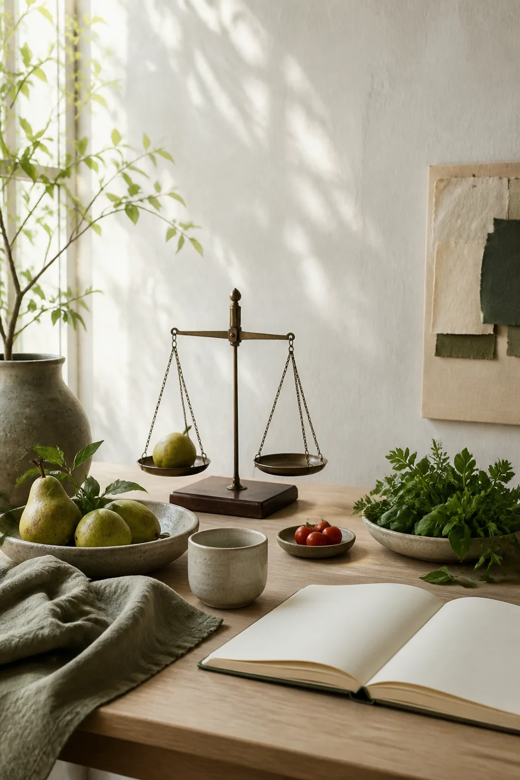Studio editoriale vuoto con tavolo e luce naturale